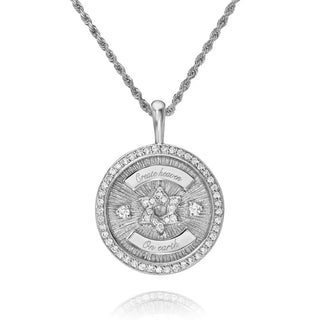 Star of David Coin with Pavé Border Pendant White Gold 16-18" by Logan Hollowell Jewelry