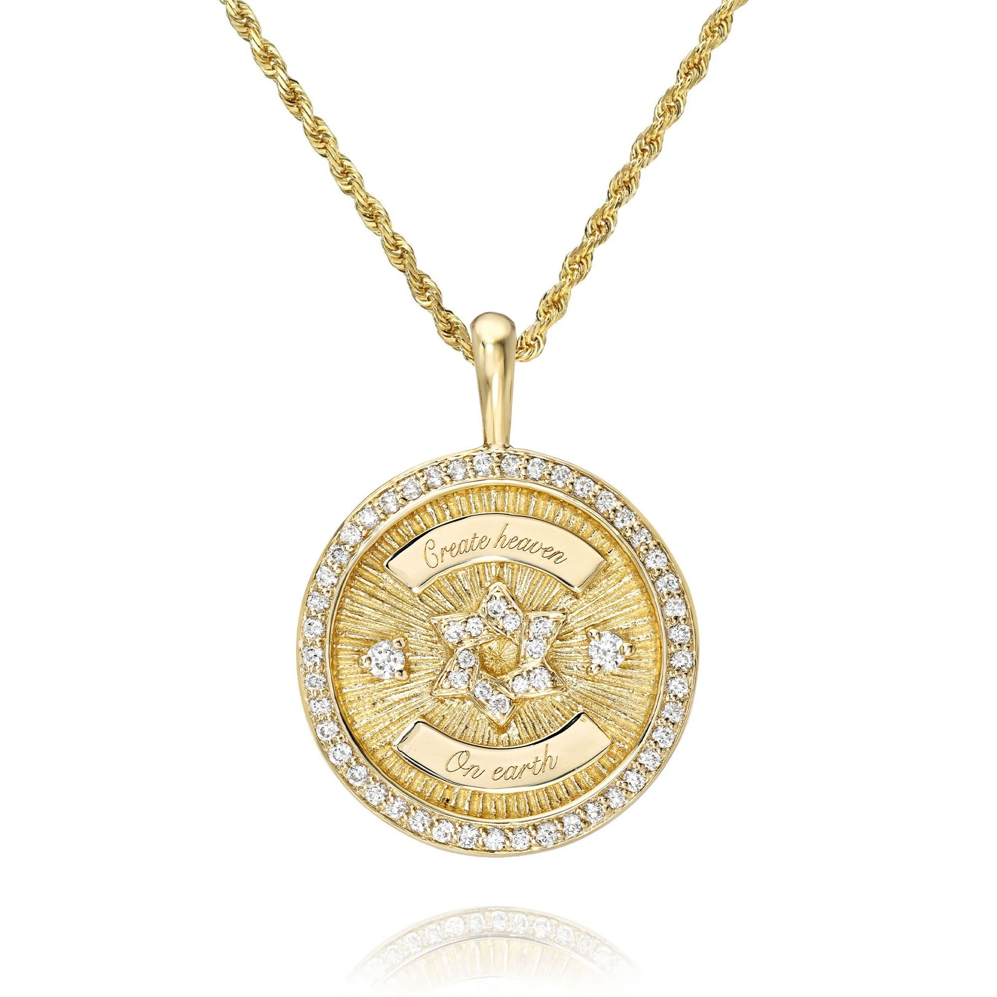 Star of David Coin with Pavé Border Pendant Yellow Gold 16-18" by Logan Hollowell Jewelry