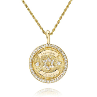 Star of David Coin with Pavé Border Pendant Yellow Gold 16-18" by Logan Hollowell Jewelry