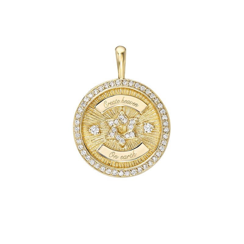 Star of David Coin with Pavé Border Pendant Yellow Gold Pendant Only by Logan Hollowell Jewelry