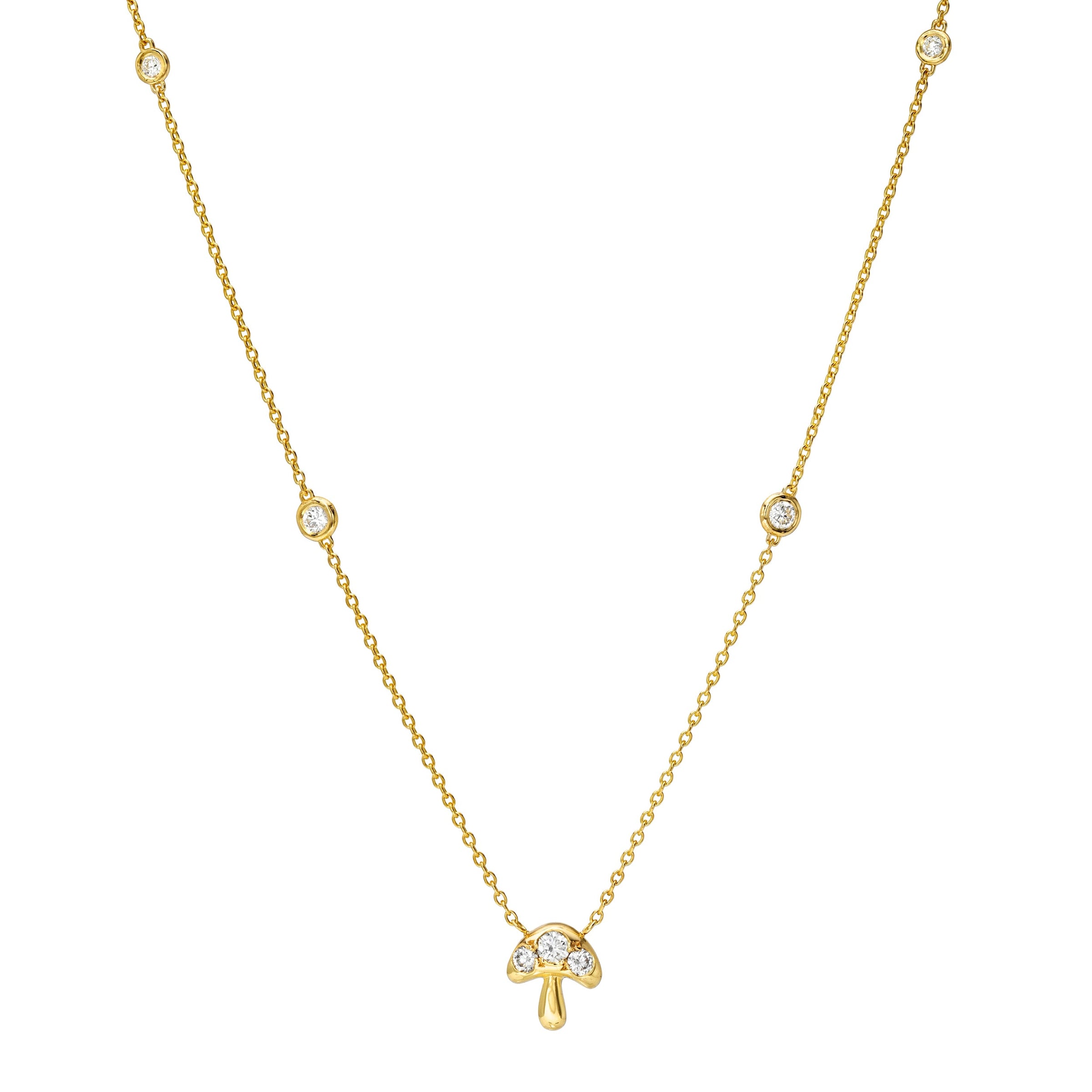 Mushroom Orbit Diamond Necklace Yellow Gold 15-16" by Logan Hollowell Jewelry