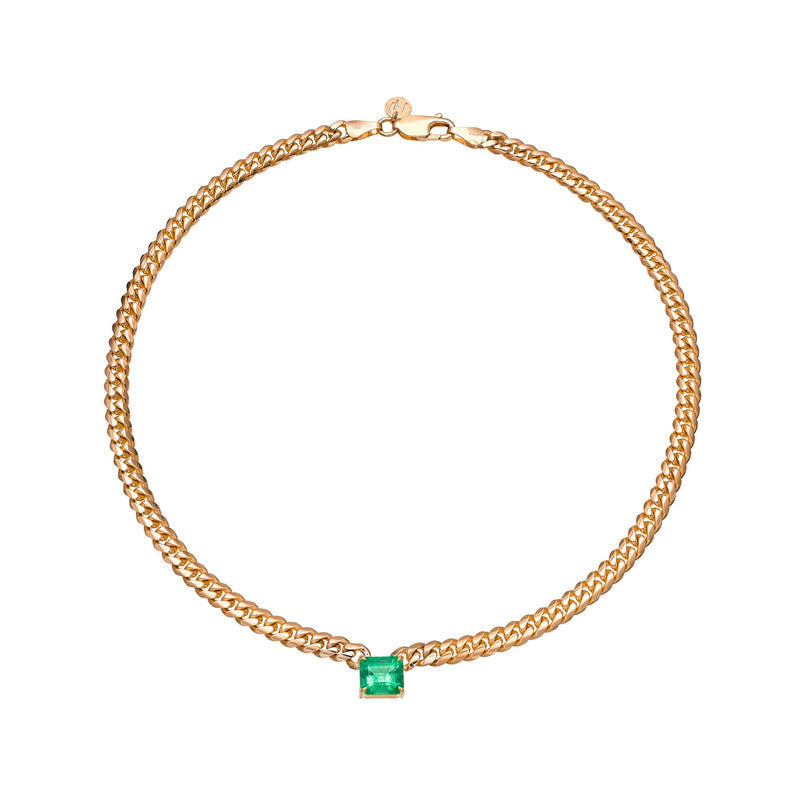 Colombian Emerald Cuban Choker Rose Gold 14.5" by Logan Hollowell Jewelry