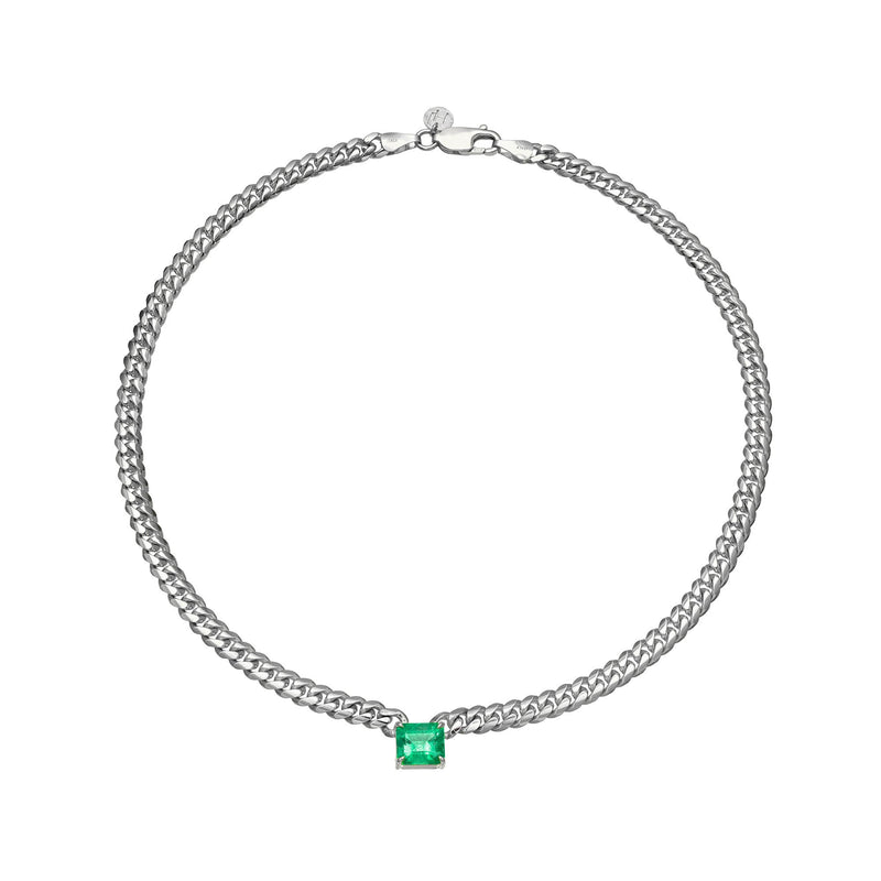 Colombian Emerald Cuban Choker White Gold 14.5" by Logan Hollowell Jewelry