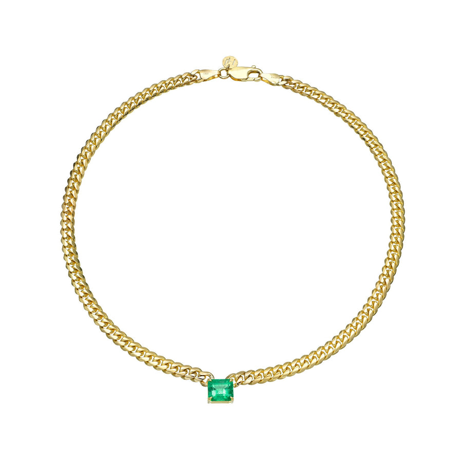 Colombian Emerald Cuban Choker Yellow Gold 14.5" by Logan Hollowell Jewelry