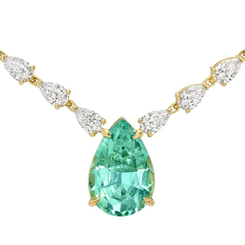 Water Drop Paraiba & Diamond Necklace by Logan Hollowell Jewelry