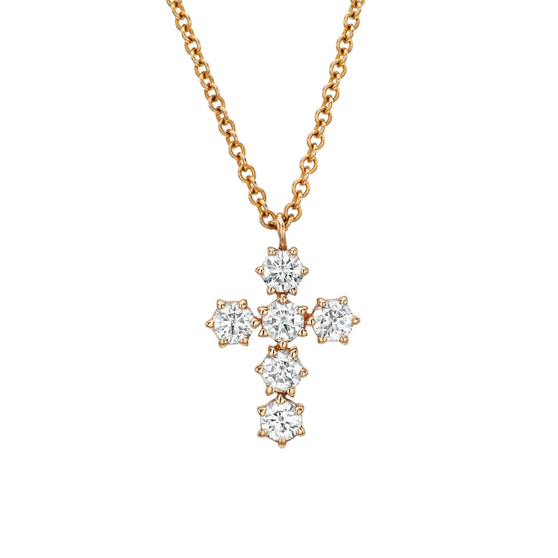 Solar Flare Diamond Cross Necklace Rose Gold 14-16" by Logan Hollowell Jewelry