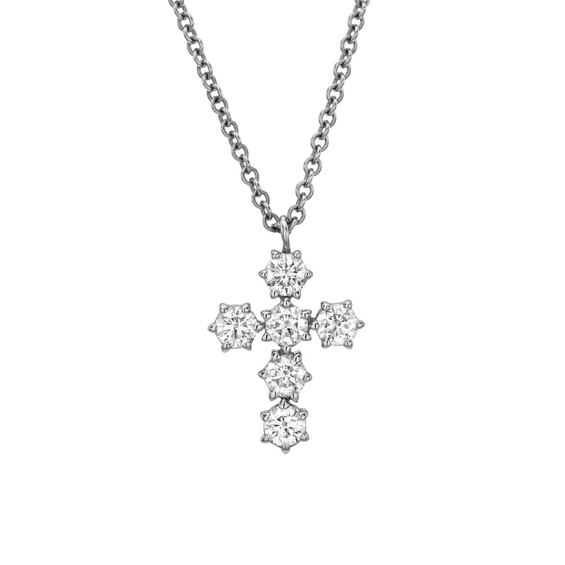 Solar Flare Diamond Cross Necklace White Gold 14-16" by Logan Hollowell Jewelry