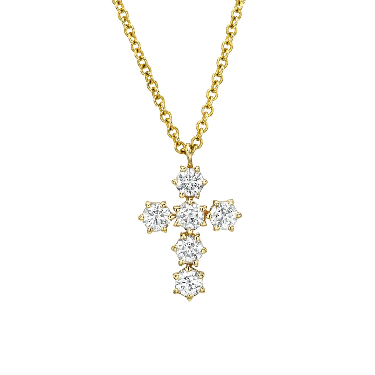 Solar Flare Diamond Cross Necklace Yellow Gold 14-16" by Logan Hollowell Jewelry