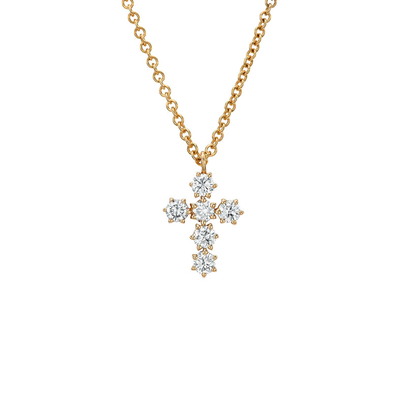 Petite Solar Flare Diamond Cross Necklace Rose Gold 16-18" by Logan Hollowell Jewelry