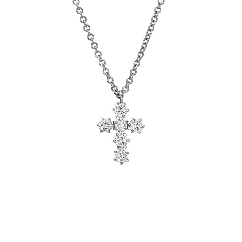 Petite Solar Flare Diamond Cross Necklace White Gold 16-18" by Logan Hollowell Jewelry