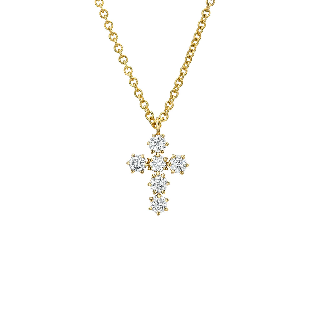 Petite Solar Flare Diamond Cross Necklace Yellow Gold 14-16" by Logan Hollowell Jewelry