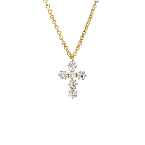Petite Diamond Solar Flare Cross Necklace Yellow Gold by Logan Hollowell Jewelry