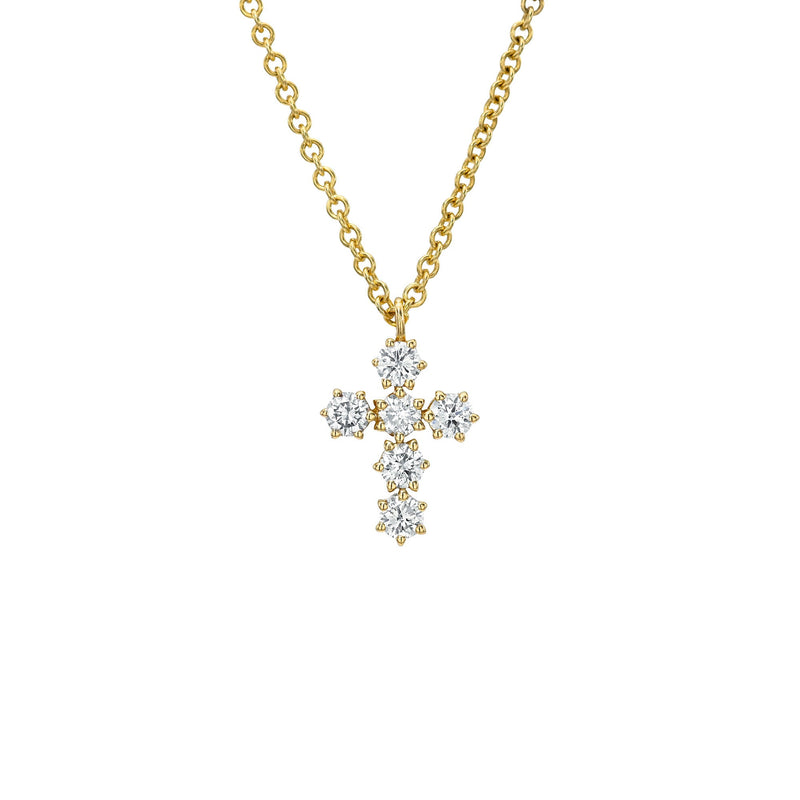 Petite Solar Flare Diamond Cross Necklace Yellow Gold 14-16" by Logan Hollowell Jewelry