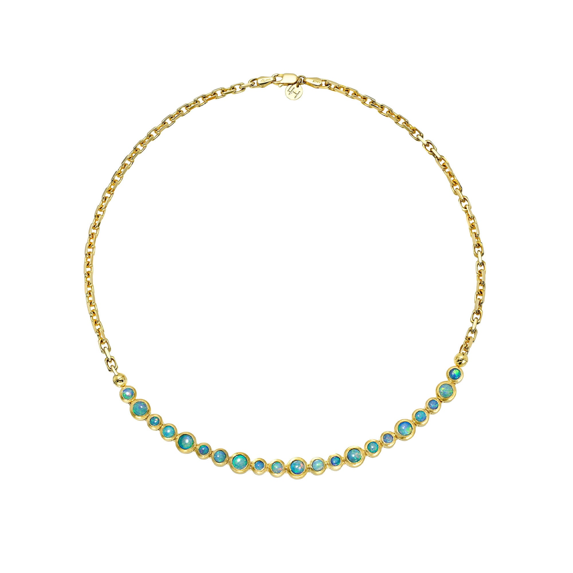 Australian Blue Opal Bubble Link Necklace Yellow Gold by Logan Hollowell Jewelry