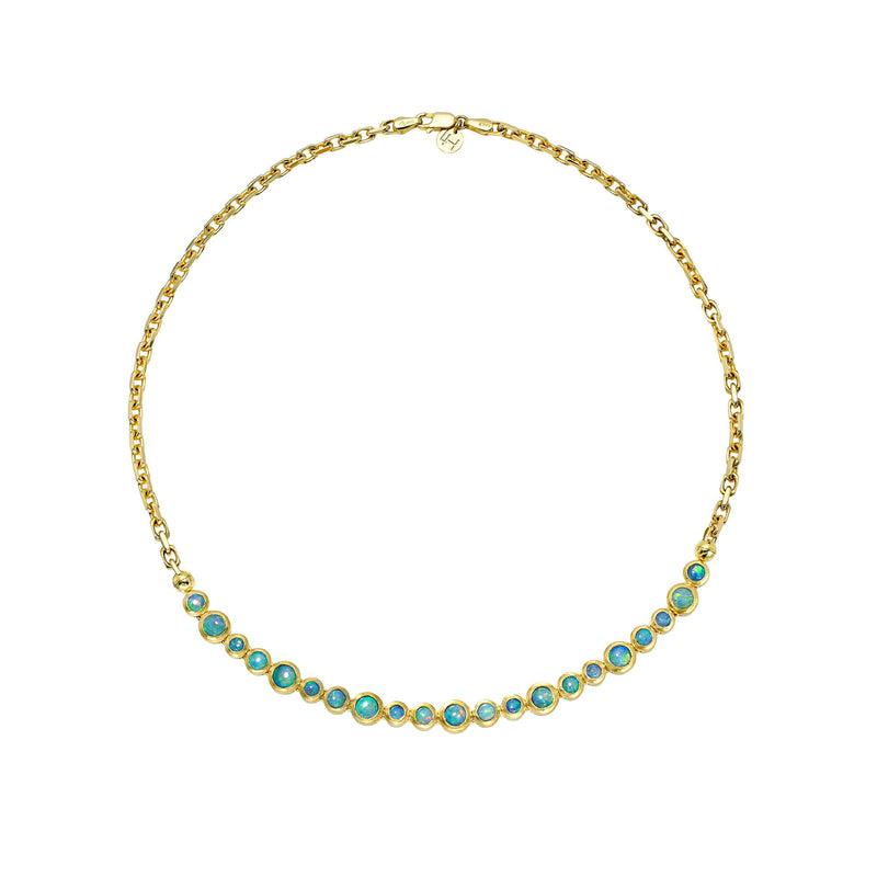 Australian Blue Opal Bubble Link Necklace Yellow Gold by Logan Hollowell Jewelry