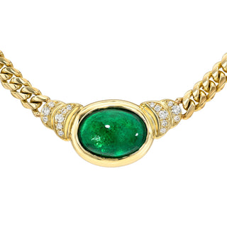 Cabochon Emerald Cuban Choker Yellow Gold by Logan Hollowell Jewelry