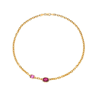 Lovers Duet Rubellite and Pink Sapphire Chain Necklace by Logan Hollowell Jewelry