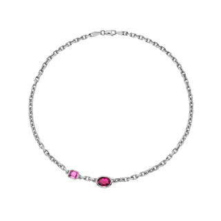 Lovers Duet Rubellite and Pink Sapphire Chain Necklace by Logan Hollowell Jewelry