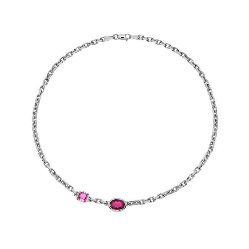 Lovers Duet Rubellite and Pink Sapphire Chain Necklace by Logan Hollowell Jewelry