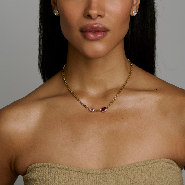 Lovers Duet Rubellite and Pink Sapphire Chain Necklace
