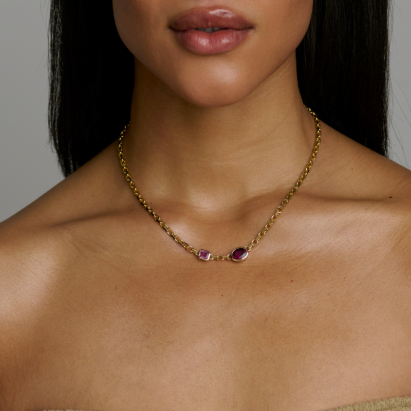 Lovers Duet Rubellite and Pink Sapphire Chain Necklace by Logan Hollowell Jewelry