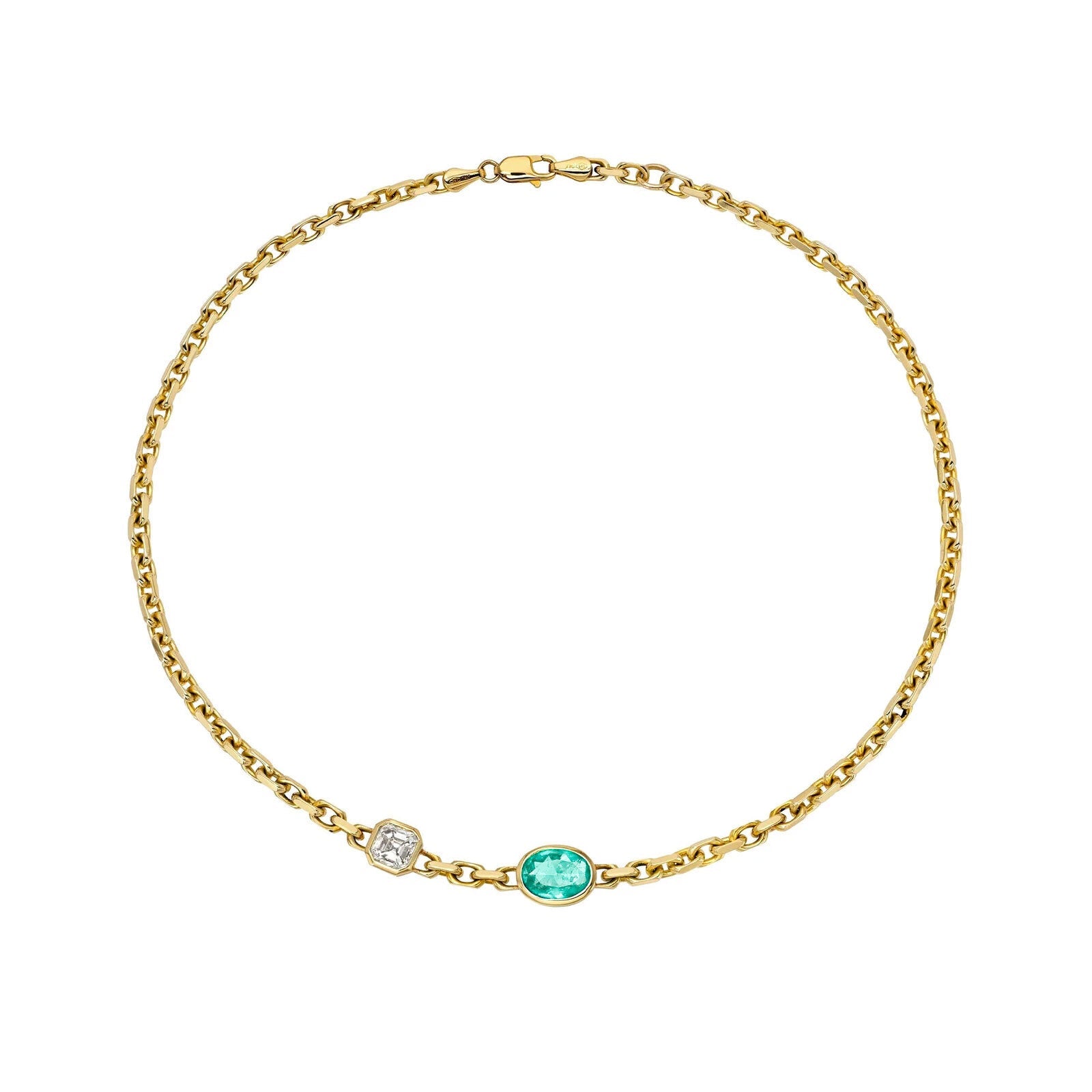 Lovers Duet Diamond and Paraiba Chain Necklace Yellow Gold by Logan Hollowell Jewelry