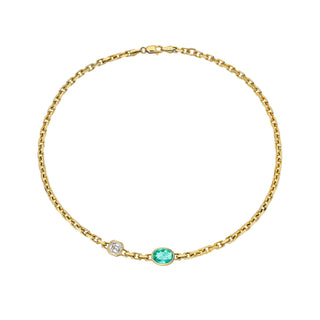 Lovers Duet Diamond and Paraiba Chain Necklace Yellow Gold by Logan Hollowell Jewelry