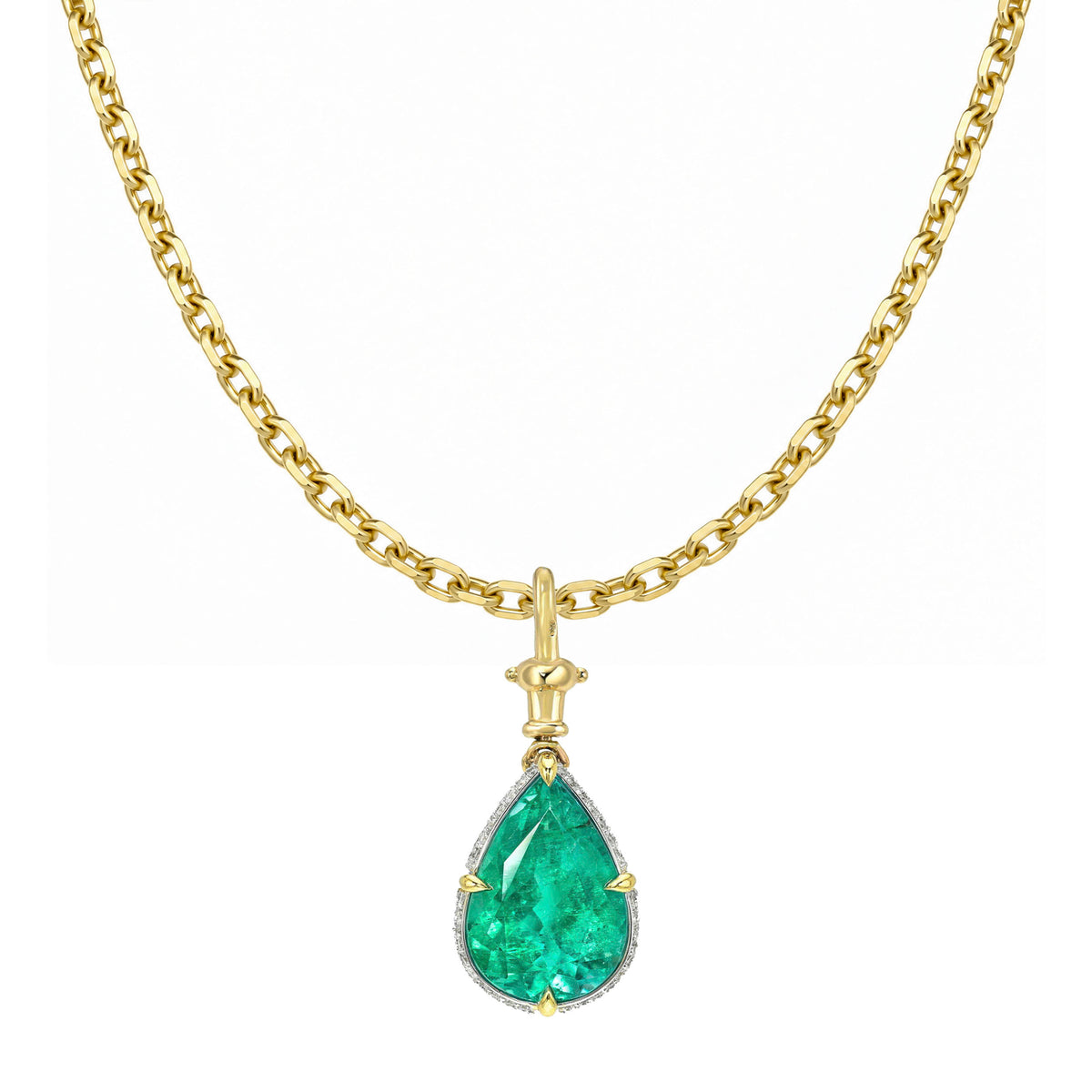 Emerald Water Drop Necklace Enhancer Yellow Gold by Logan Hollowell Jewelry