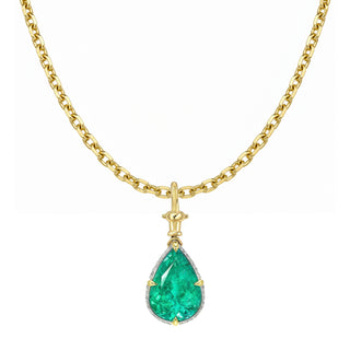 Emerald Water Drop Necklace Enhancer Yellow Gold by Logan Hollowell Jewelry