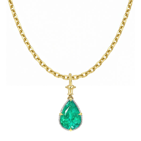 Emerald Water Drop Necklace Enhancer Yellow Gold by Logan Hollowell Jewelry