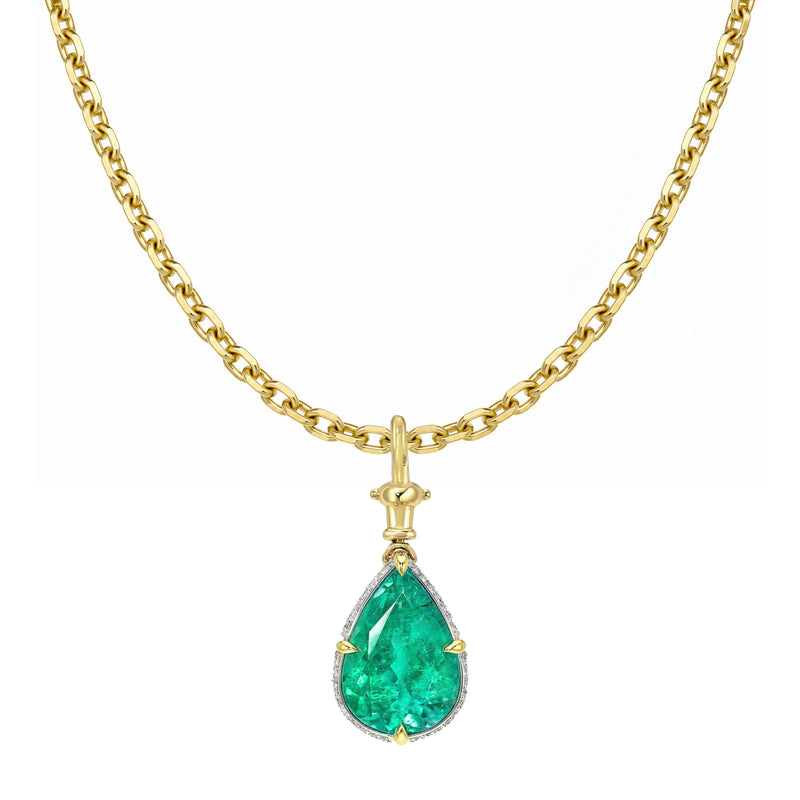 Emerald Water Drop Necklace Enhancer Yellow Gold by Logan Hollowell Jewelry