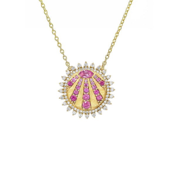 Petite "You Are My Sunshine" Diamond and Pink Sapphire Necklace 2.0 Yellow Gold by Logan Hollowell Jewelry