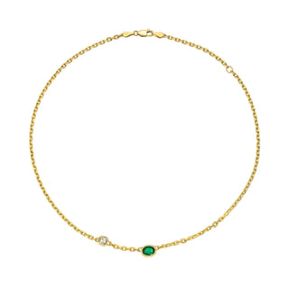 Petite Lovers Duet Diamond and Emerald Chain Necklace Yellow Gold by Logan Hollowell Jewelry
