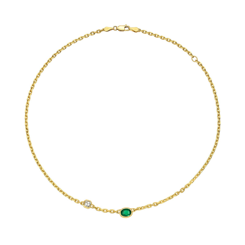 Petite Lovers Duet Diamond and Emerald Chain Necklace Yellow Gold by Logan Hollowell Jewelry