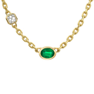 Petite Lovers Duet Diamond and Emerald Chain Necklace by Logan Hollowell Jewelry