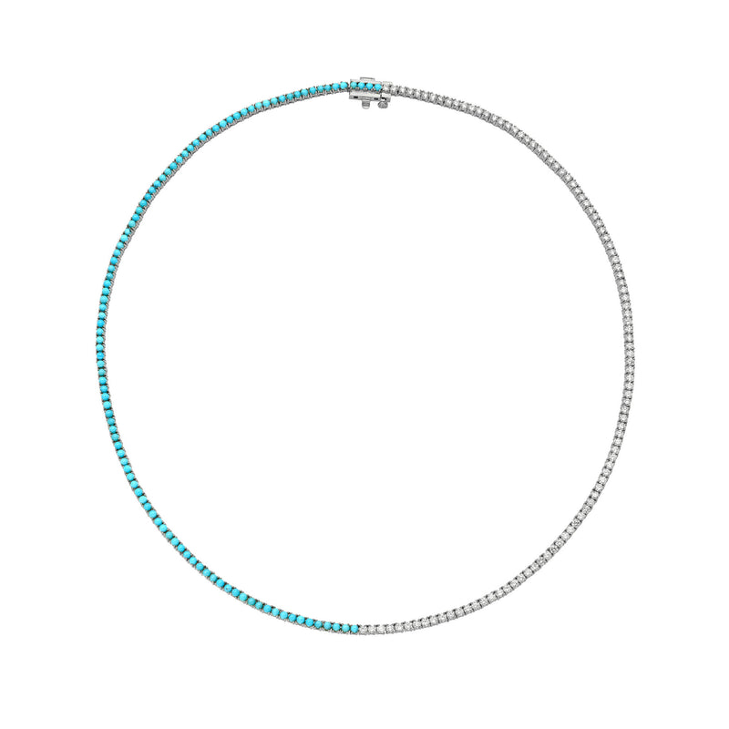 Turquoise & Diamond Infinity Tennis Choker 1.8 mm White Gold 14" by Logan Hollowell Jewelry