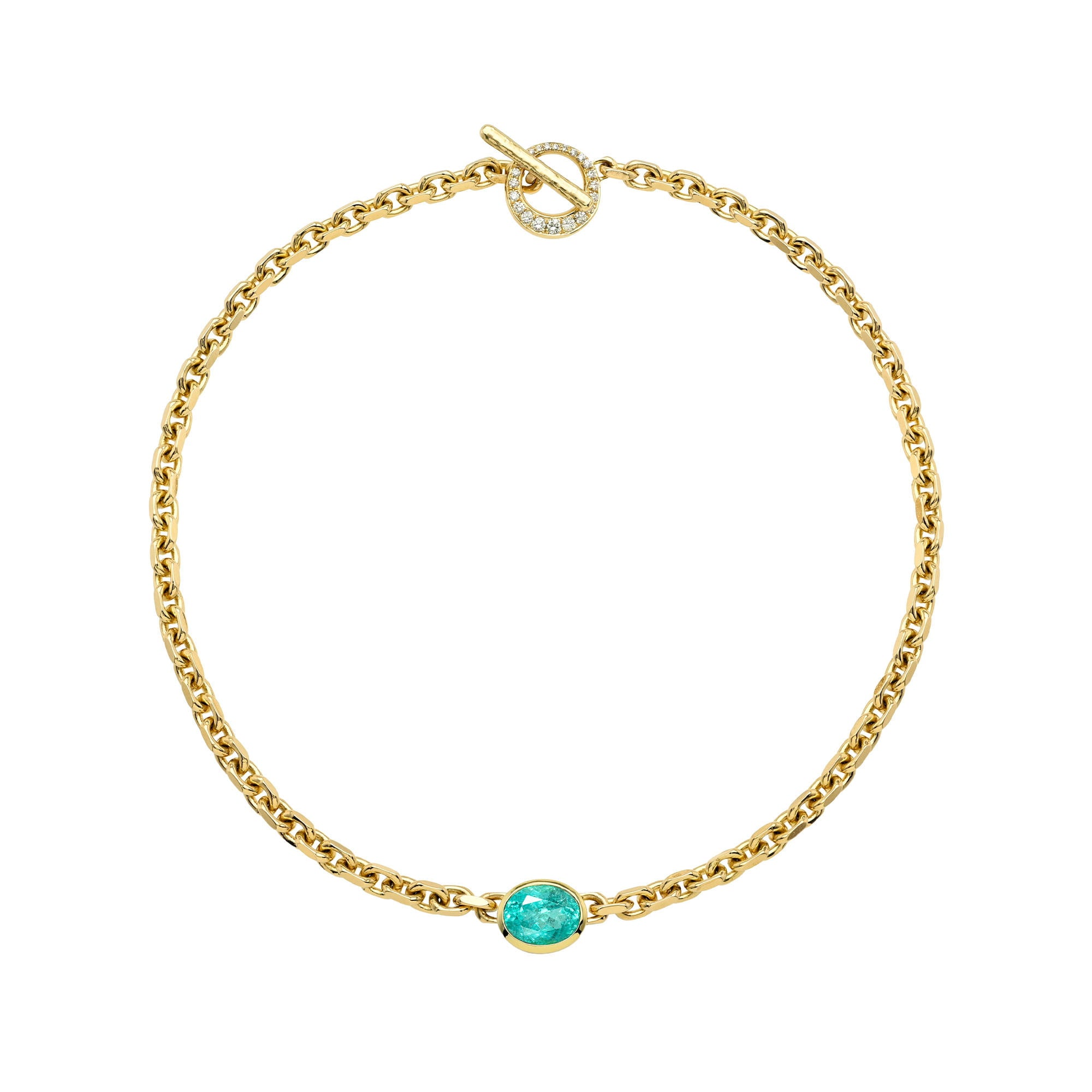 Paraiba Queen Chain Necklace Yellow Gold by Logan Hollowell Jewelry