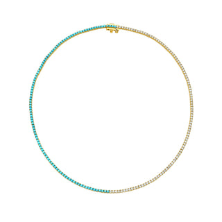 Turquoise & Diamond Infinity Tennis Choker 1.8 mm Yellow Gold 14" by Logan Hollowell Jewelry