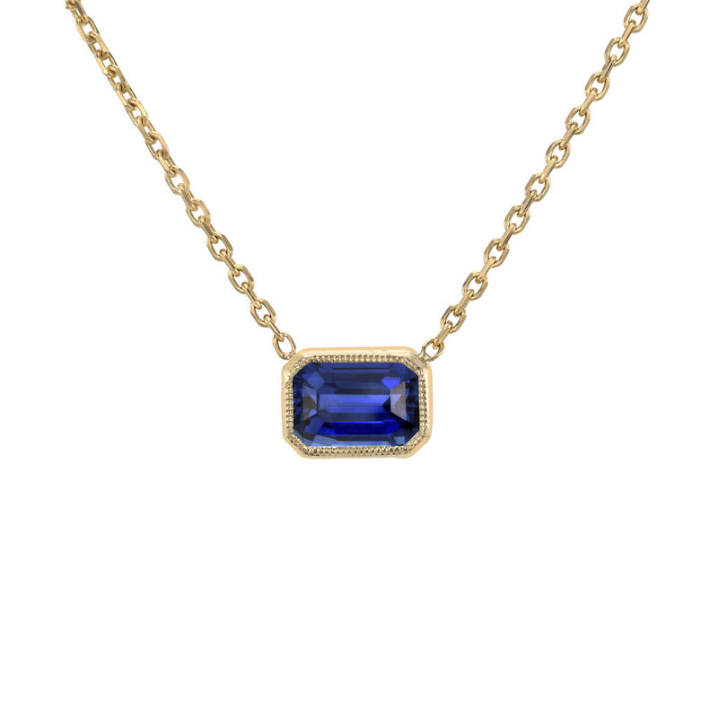 Talisman Emerald Cut Necklace Sapphire Rose Gold by Logan Hollowell Jewelry