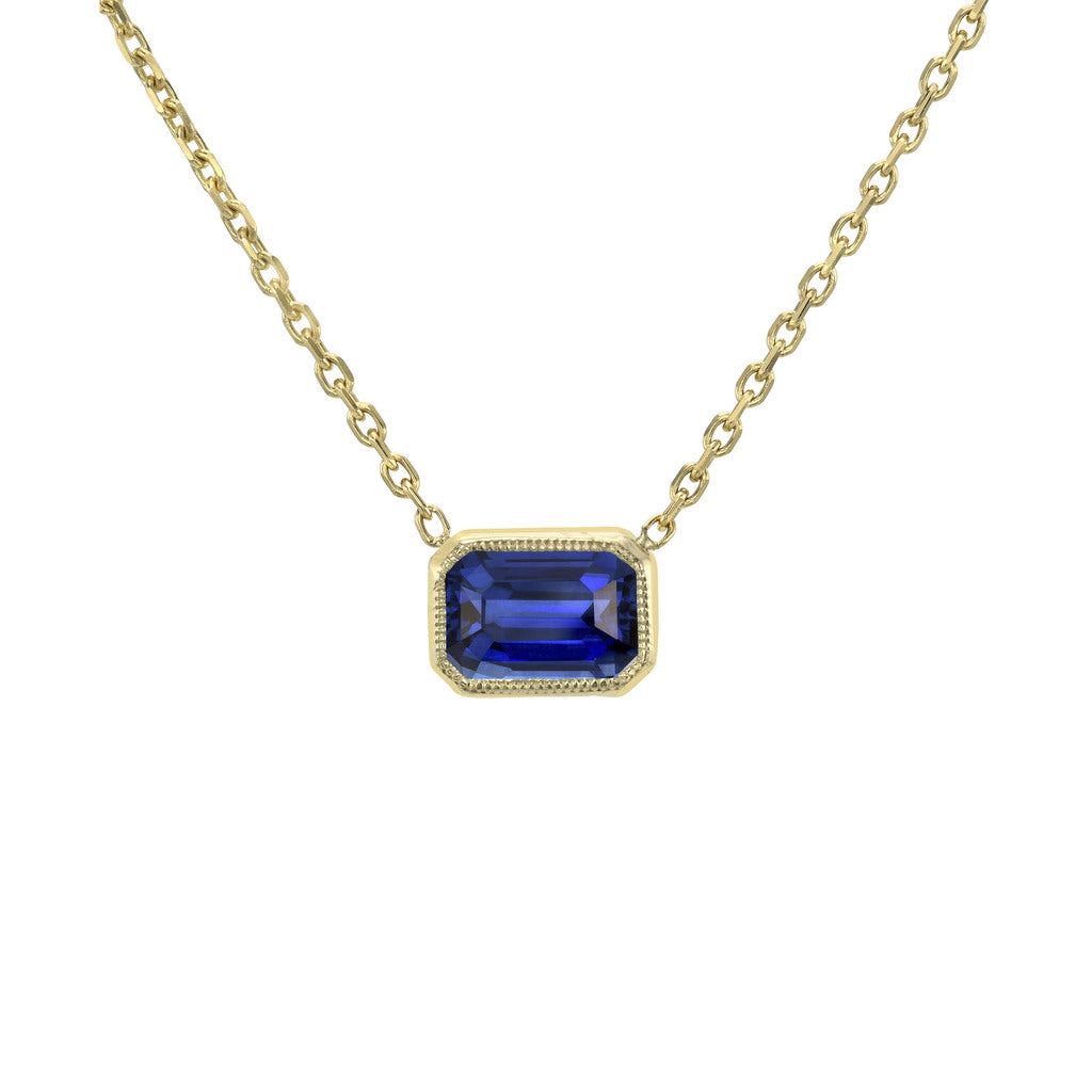 Talisman Emerald Cut Necklace Sapphire Yellow Gold by Logan Hollowell Jewelry
