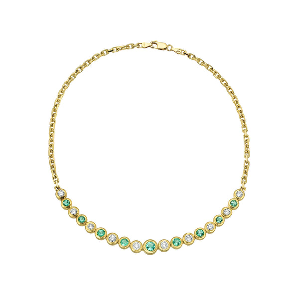 Paraiba and Diamond Bubble Link Necklace Yellow Gold by Logan Hollowell Jewelry