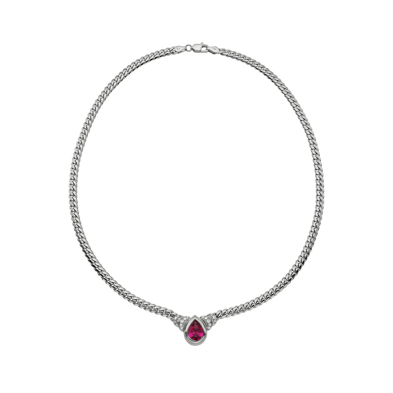 Rubellite Mini Maison Rose Necklace White Gold by Logan Hollowell Jewelry