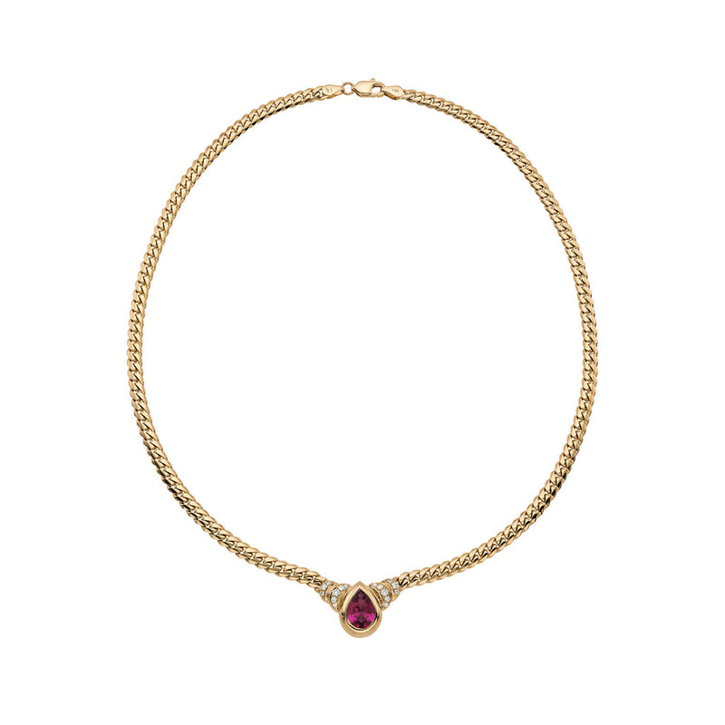 Rubellite Mini Maison Rose Necklace Yellow Gold by Logan Hollowell Jewelry