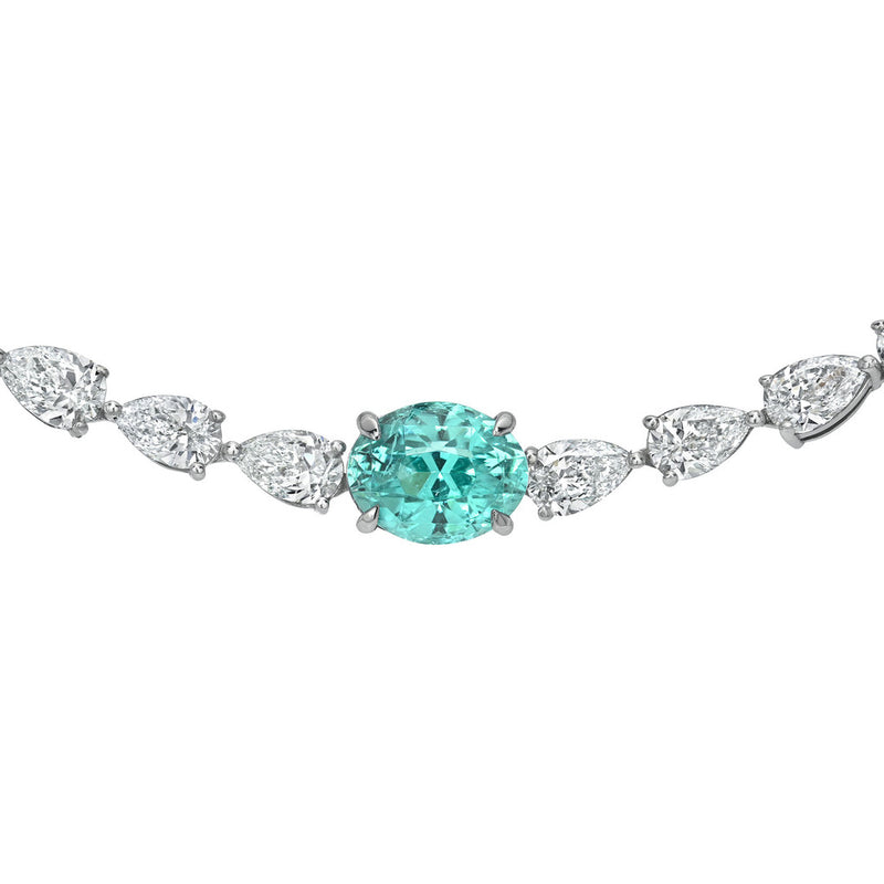 Water Drop Diamond and Paraiba Necklace by Logan Hollowell Jewelry