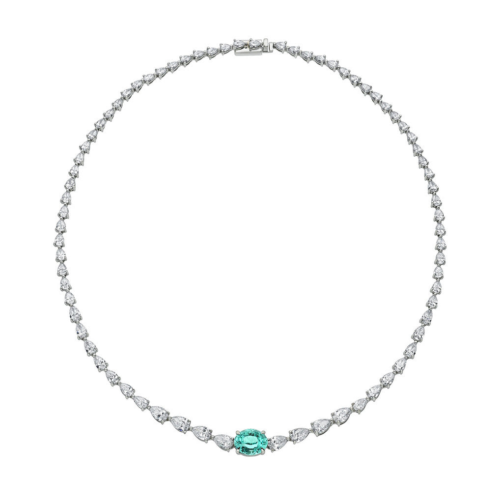 Water Drop Diamond and Paraiba Necklace Paraiba by Logan Hollowell Jewelry