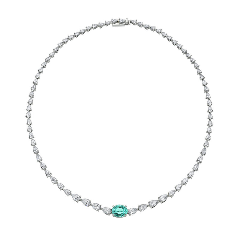 Water Drop Diamond and Paraiba Necklace Paraiba by Logan Hollowell Jewelry