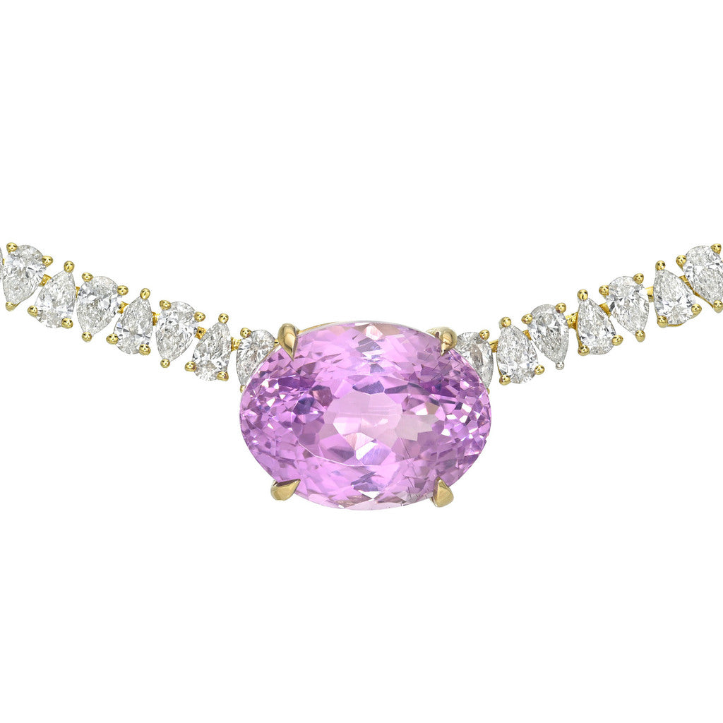 Lilac Kunzite Reverse Water Drop Tennis Necklace by Logan Hollowell Jewelry