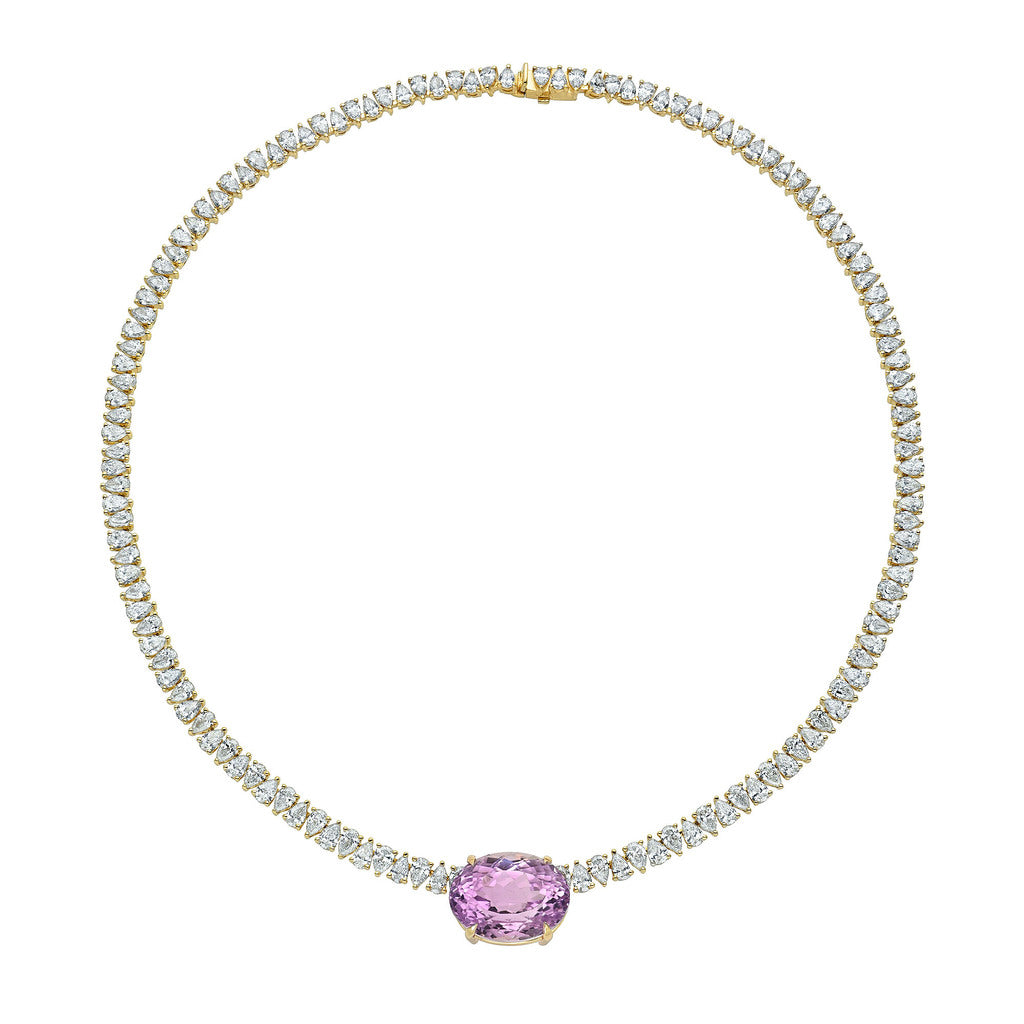Lilac Kunzite Reverse Water Drop Tennis Necklace Kunzite by Logan Hollowell Jewelry