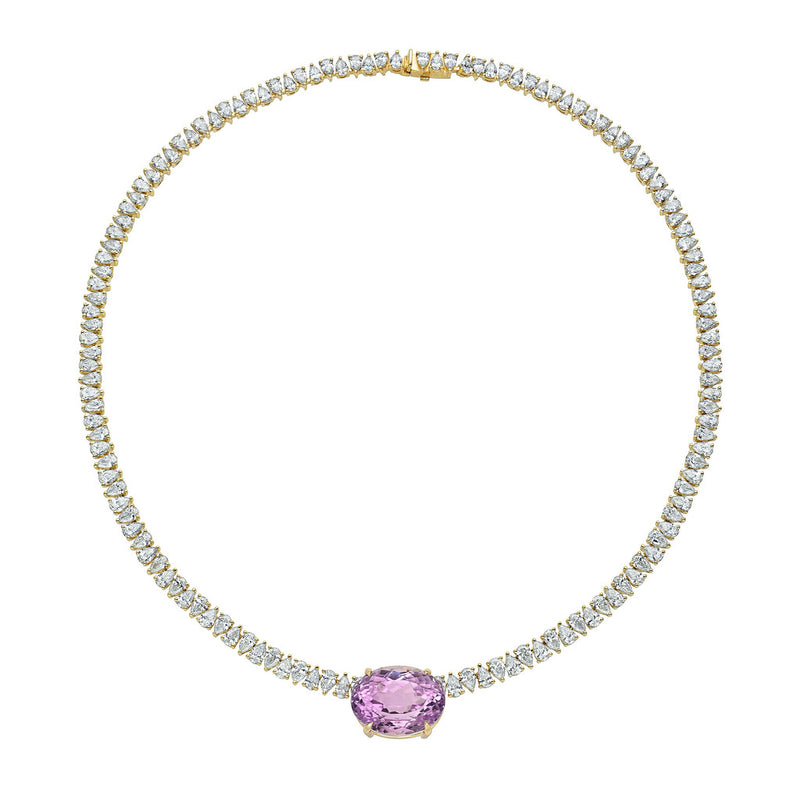 Lilac Kunzite Reverse Water Drop Tennis Necklace Kunzite by Logan Hollowell Jewelry