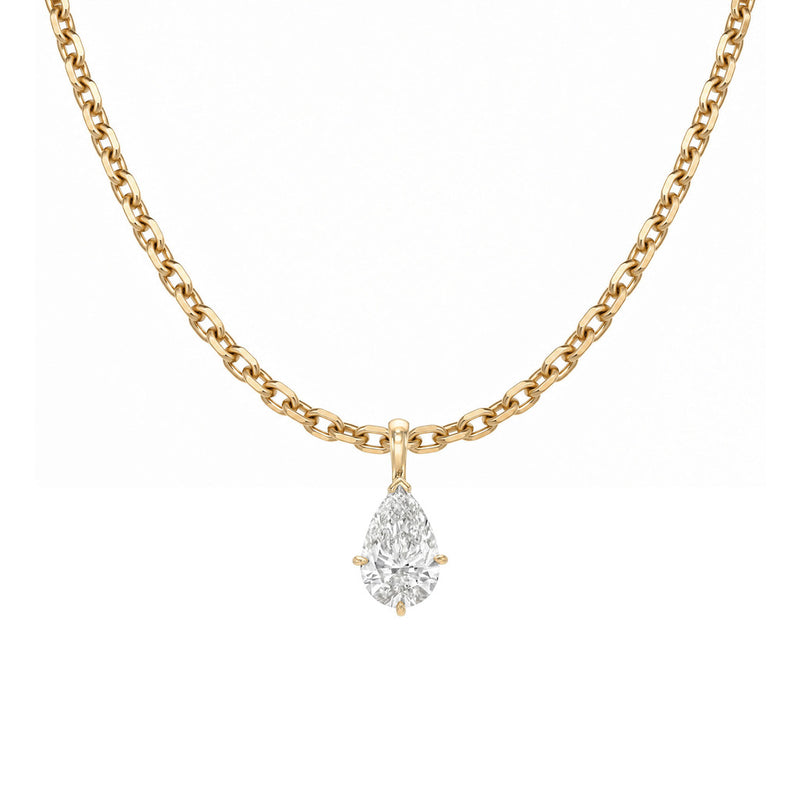 Solitaire Water Drop Diamond Necklace Rose Gold by Logan Hollowell Jewelry
